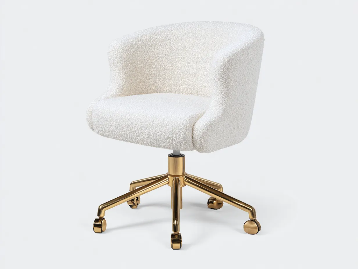 Silla de Oficina tapizada 66×68×89 cm - blanco/dorado - base metálica y altura ajustable para despacho-Rotiihaven
