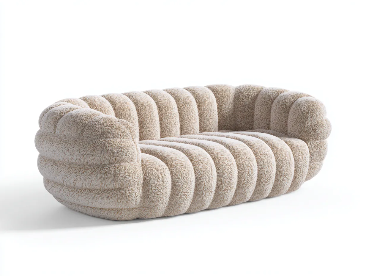 Sofá de Dos Plazas de tejido bouclé 188×96×73 cm - beige - diseño acanalado para salón-Rotiihaven