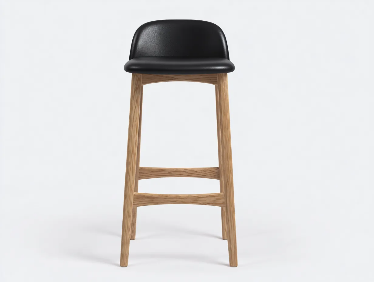 Taburete de Bar 50×53×99 cm - negro/madera natural - respaldo bajo y reposapiés para comedor-Rotiihaven