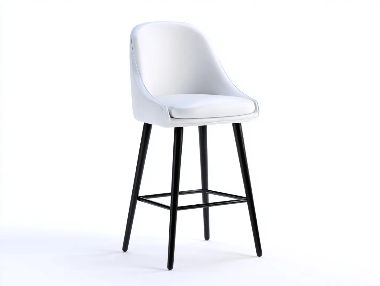 Taburete de Bar para Comedor 51×53×102 cm - cuero sintético blanco - patas metálicas negras - asiento acolchado con respaldo envolvente-Rotiihaven