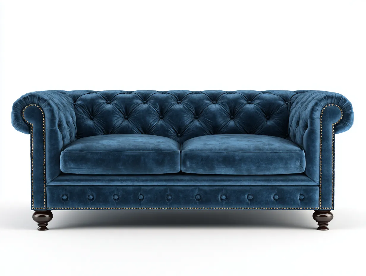 Sofá de Dos Plazas de terciopelo 208×96×82 cm - azul oscuro - capitoné clásico para salón-Rotiihaven