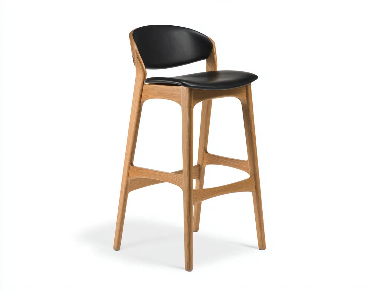 Taburete de Bar de madera 51×55×103 cm - negro/madera natural - asiento acolchado con respaldo para comedor-Rotiihaven