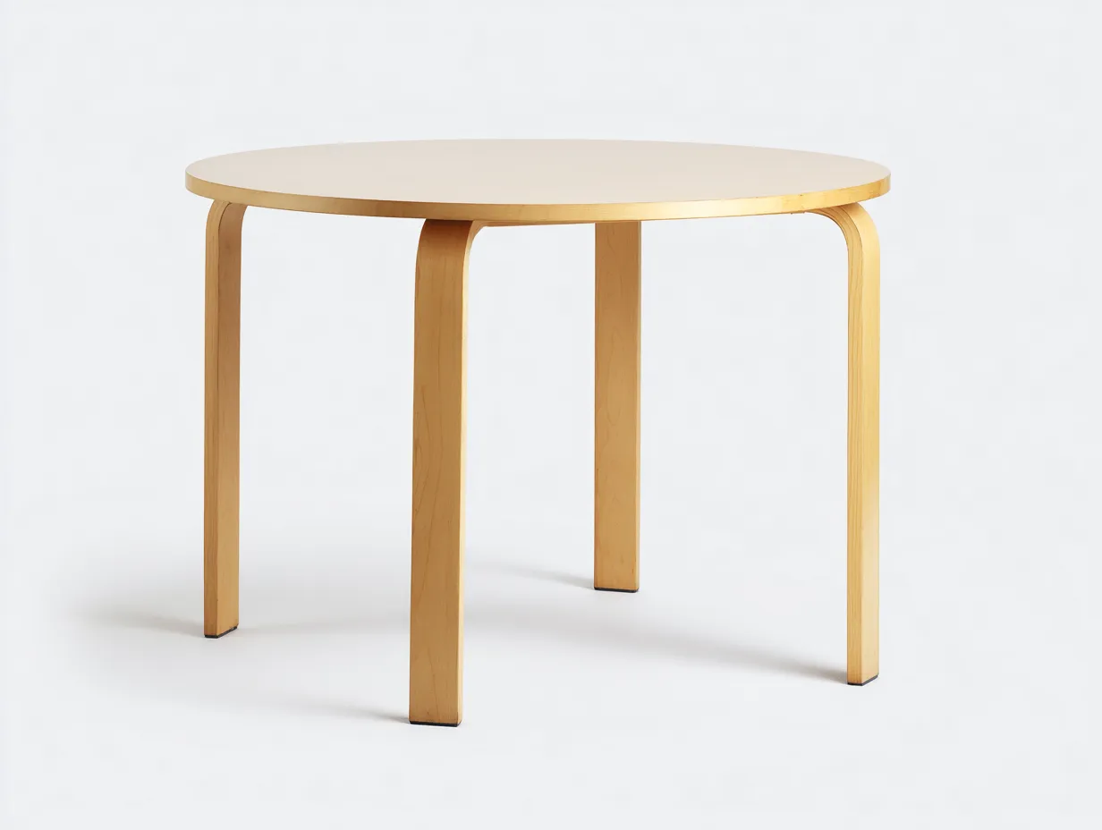 Mesa de Comedor redonda 120×120×75 cm - madera clara - patas curvadas para comedor nórdico-Rotiihaven