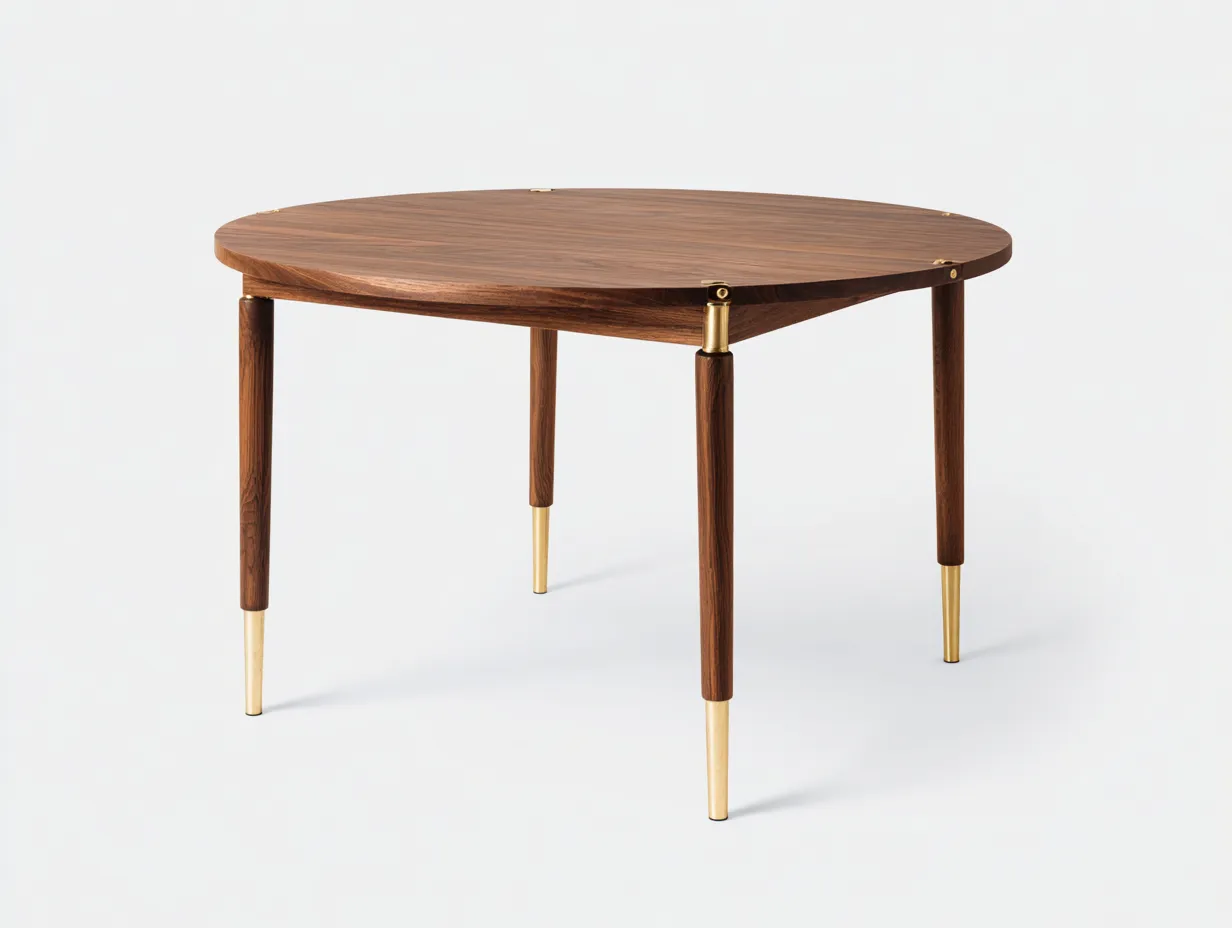 Mesa de Comedor redonda 125×125×76 cm - nogal/dorado - patas estilizadas para comedor contemporáneo-Rotiihaven