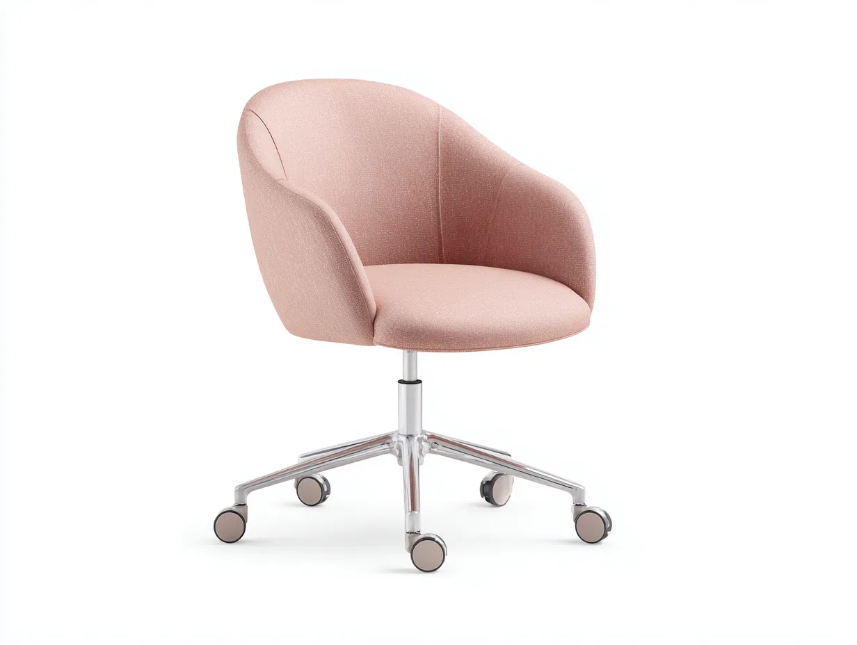 Silla de Oficina tapizada 67×68×89 cm - rosa claro/plata - asiento envolvente con ruedas-Rotiihaven
