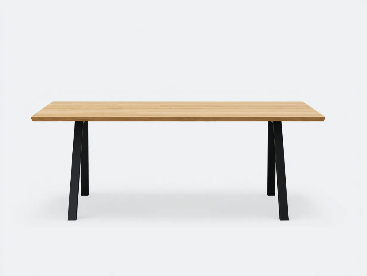 Mesa de Comedor rectangular 185×90×75 cm - madera natural/negro - patas inclinadas para comedor industrial-Rotiihaven