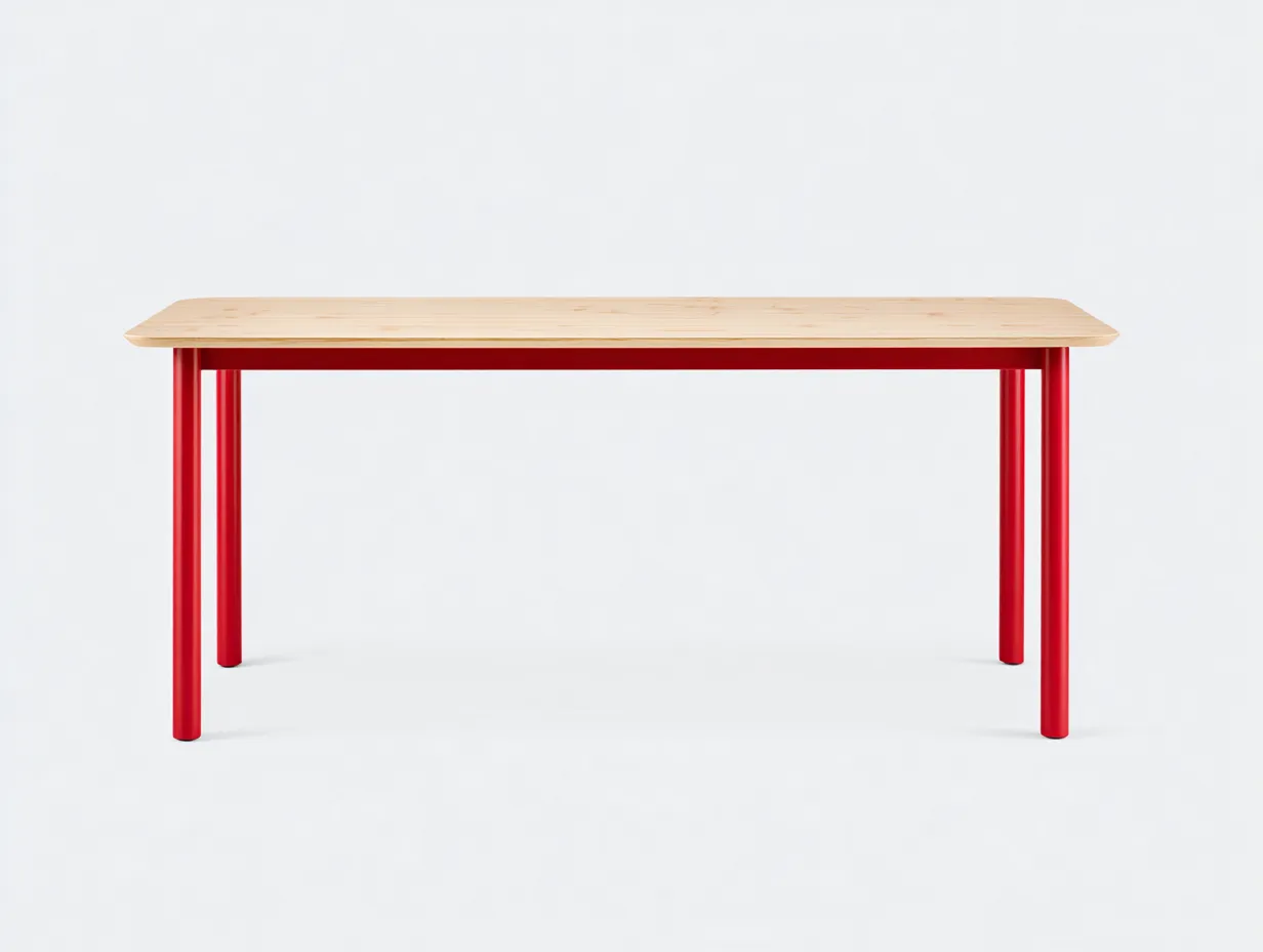 Mesa de Comedor rectangular 180×85×76 cm - madera natural/rojo - estructura metálica para comedor-Rotiihaven