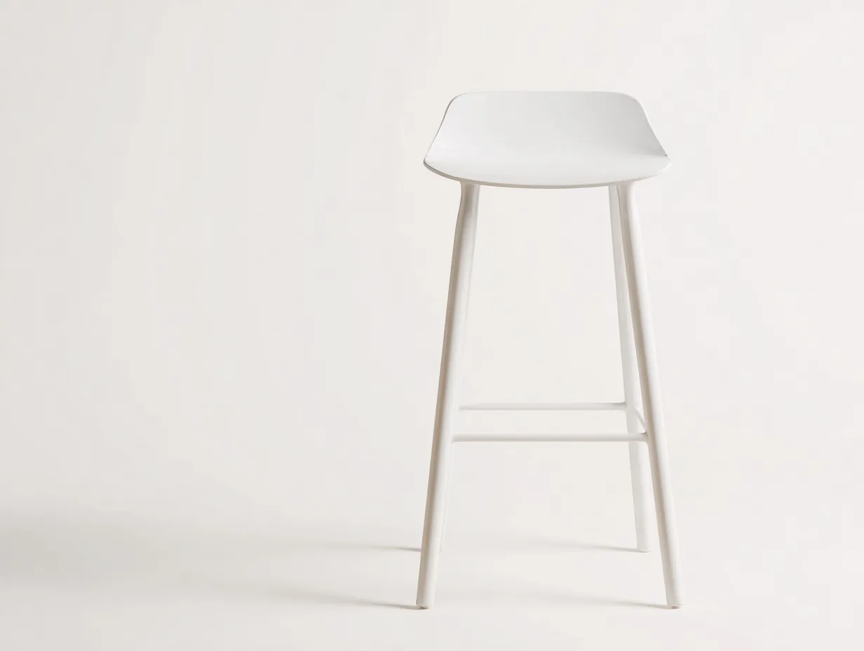 Taburete de Bar para Comedor 45×47×91 cm - plástico blanco - respaldo lumbar bajo - estructura con reposapiés-Rotiihaven
