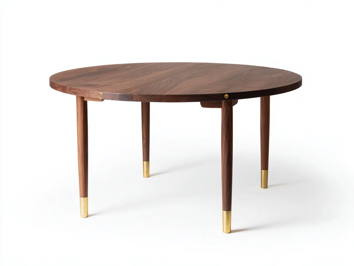 Mesa de Comedor redonda 130×130×75 cm - nogal/dorado - detalles metálicos para comedor elegante-Rotiihaven