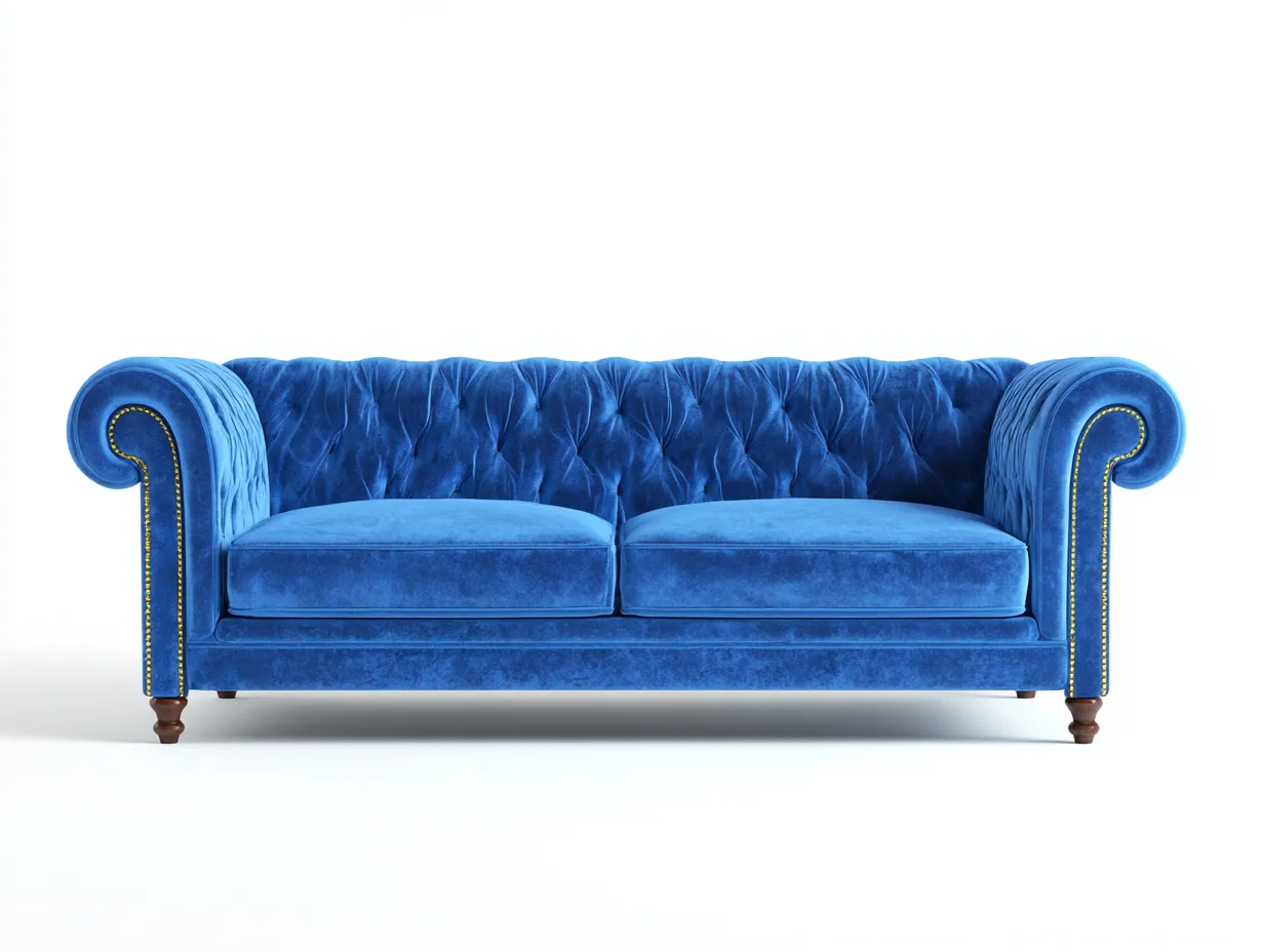 Sofá de Dos Plazas de terciopelo 210×95×80 cm - azul - brazos enrollados para salón elegante-Rotiihaven