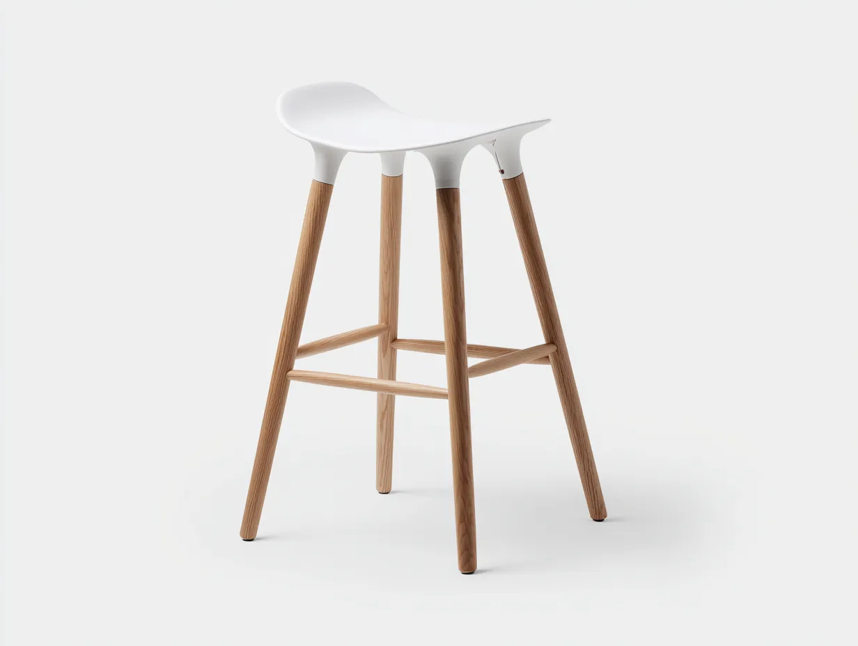 Taburete de Bar 49×51×89 cm - blanco/madera natural - asiento curvado sin respaldo para comedor-Rotiihaven