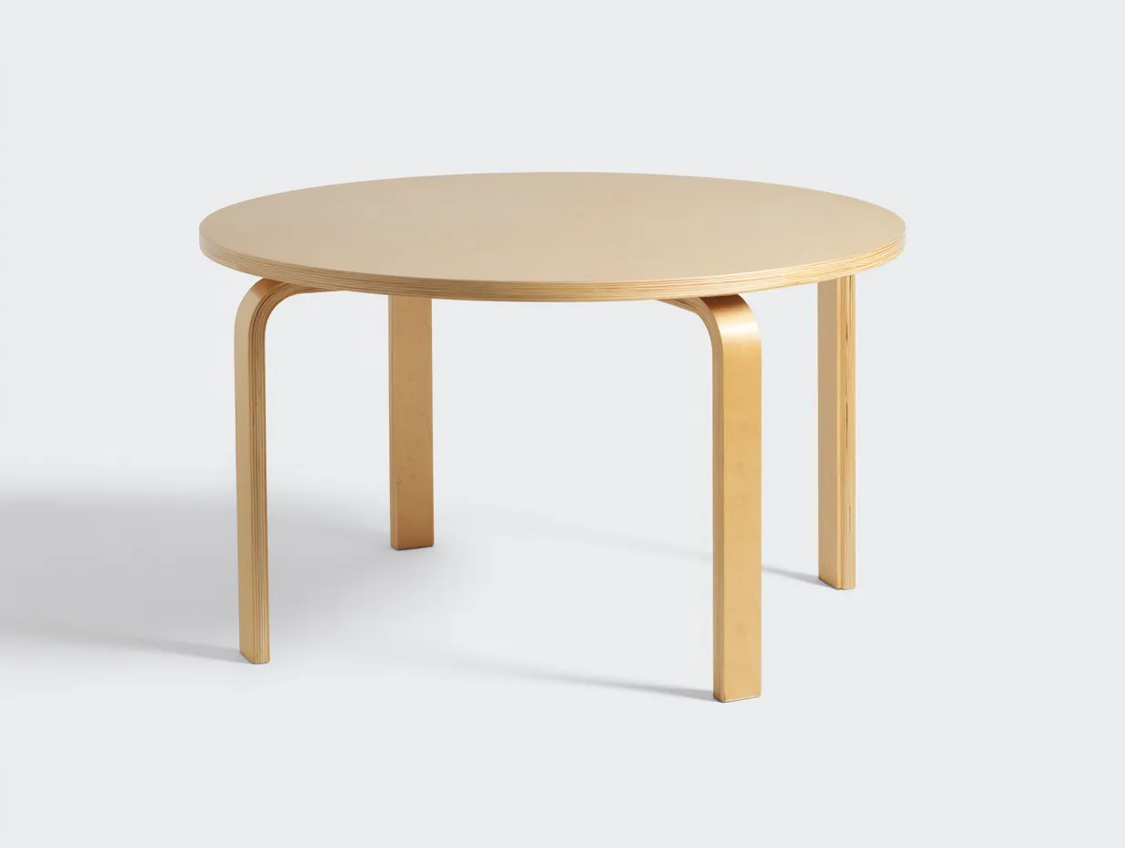 Mesa de Comedor redonda madera natural 110x110x75 cm - patas cortas madera clara - diseño minimalista compacto-Lorironest
