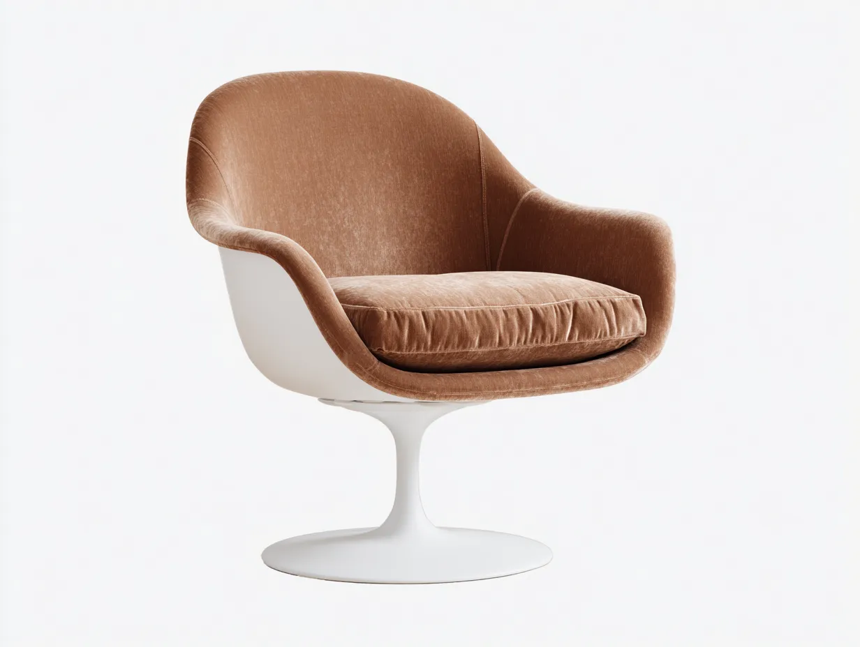 Silla de terciopelo 80x78x84 cm - camel y blanco - base giratoria de estilo retro para salón-Lorironest