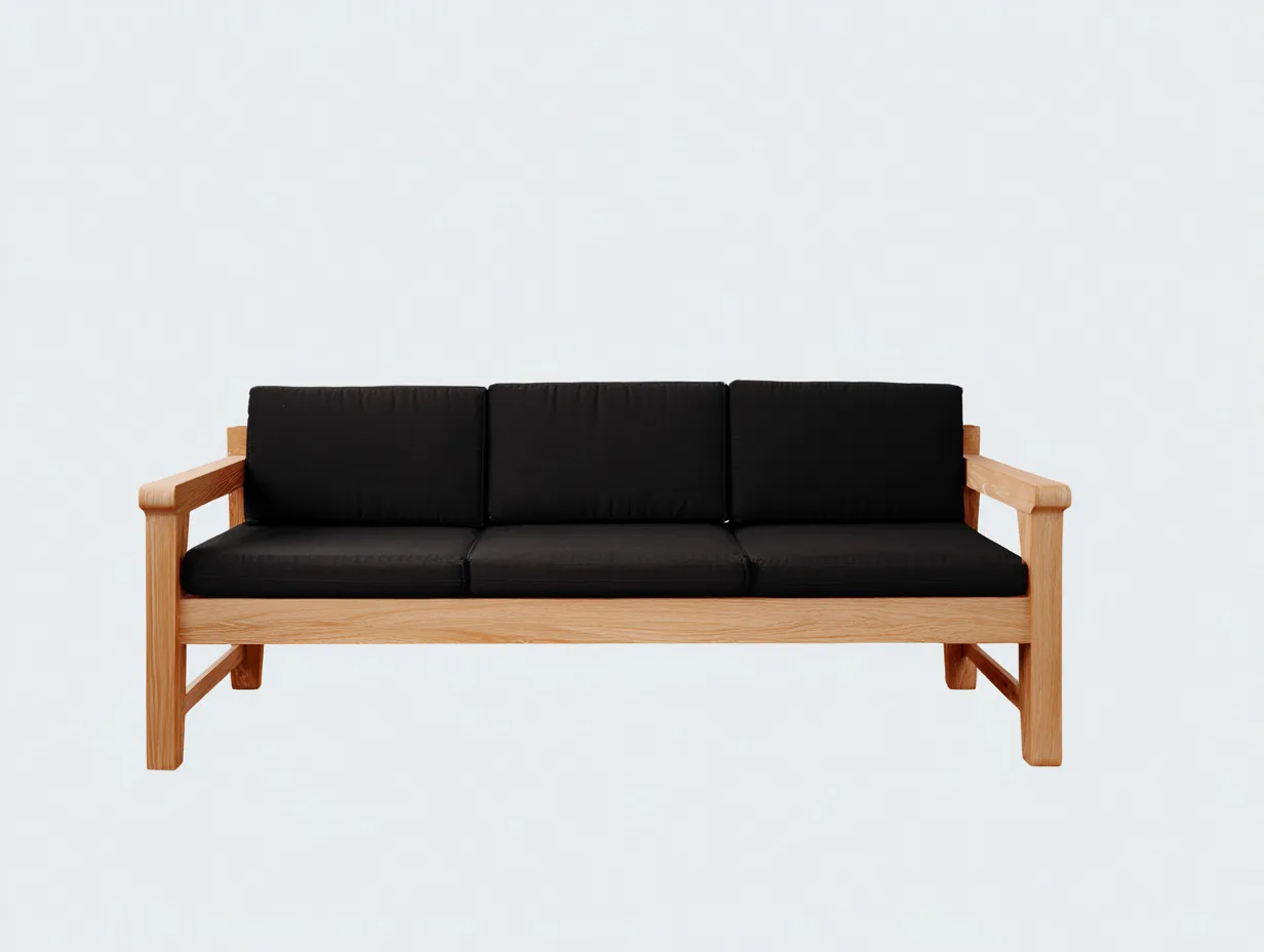 Sofá de Tres Plazas madera natural 210x85x78 cm - negro y madera natural - exterior terraza estilo minimalista-Lorironest