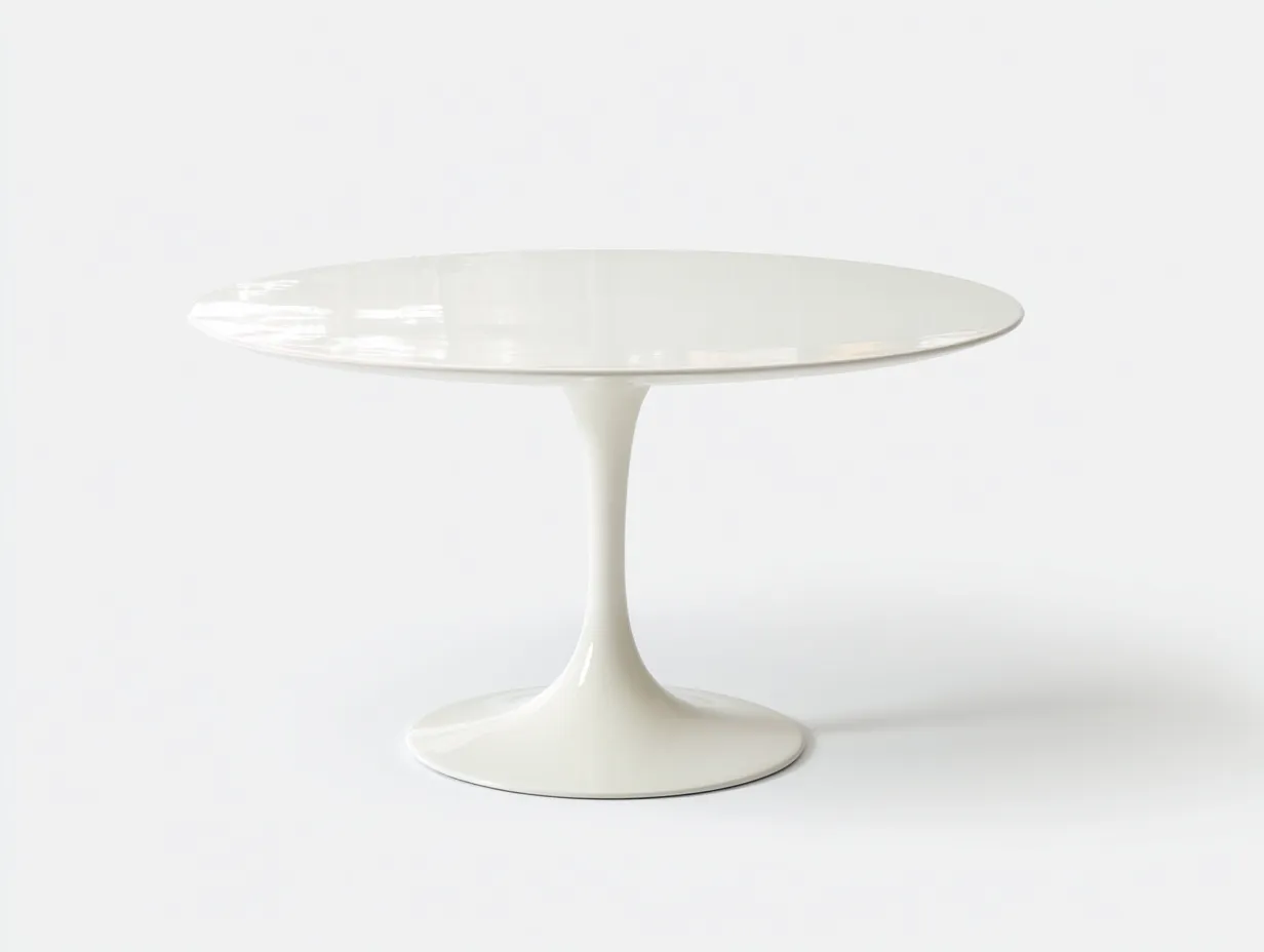 Mesa de Comedor redonda lacado blanco brillante 110x110x75 cm - base pedestal blanco - diseño minimalista moderno-Lorironest