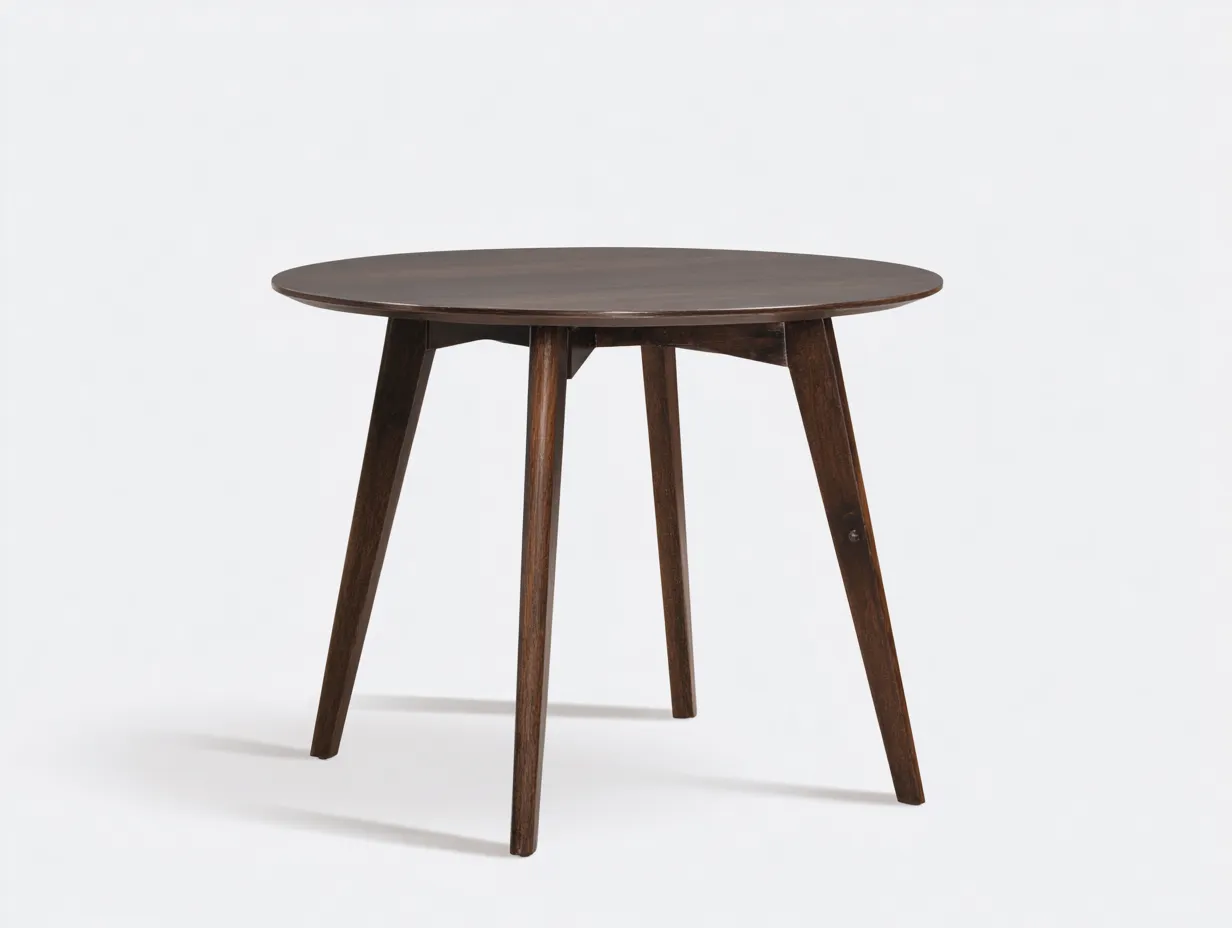 Mesa de Comedor redonda pequeña madera oscura 90x90x75 cm - patas cruzadas madera - estilo mid century compacto-Lorironest