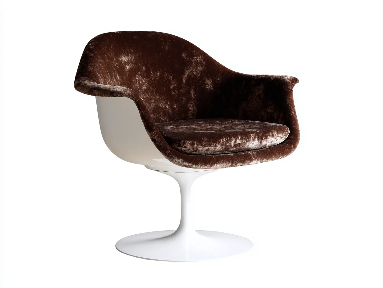 Silla giratoria de terciopelo 78x76x82 cm - chocolate y blanco - diseño compacto para salón-Lorironest