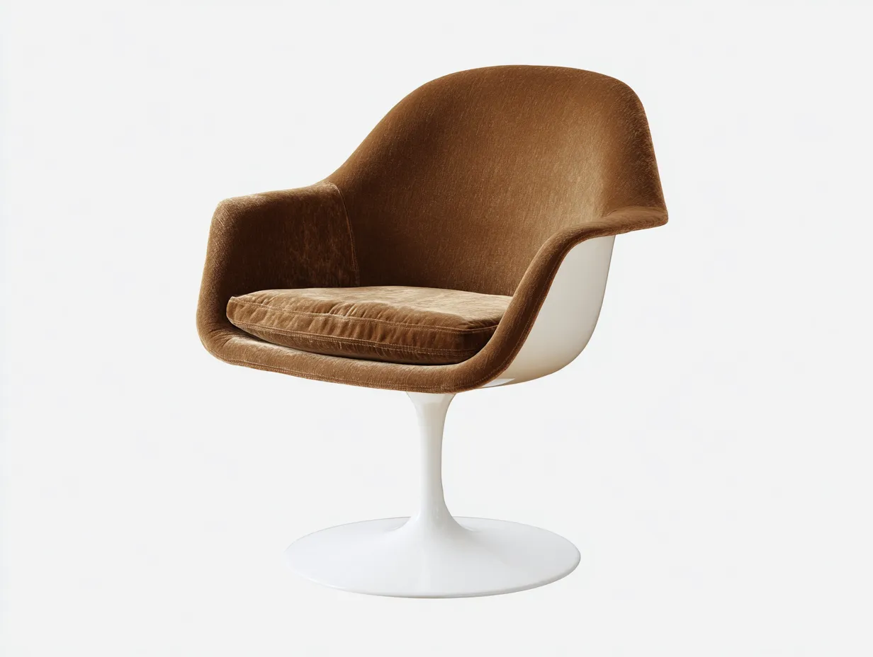 Silla giratoria tapizada 77x75x83 cm - marrón dorado y blanco - respaldo curvo para salón-Lorironest