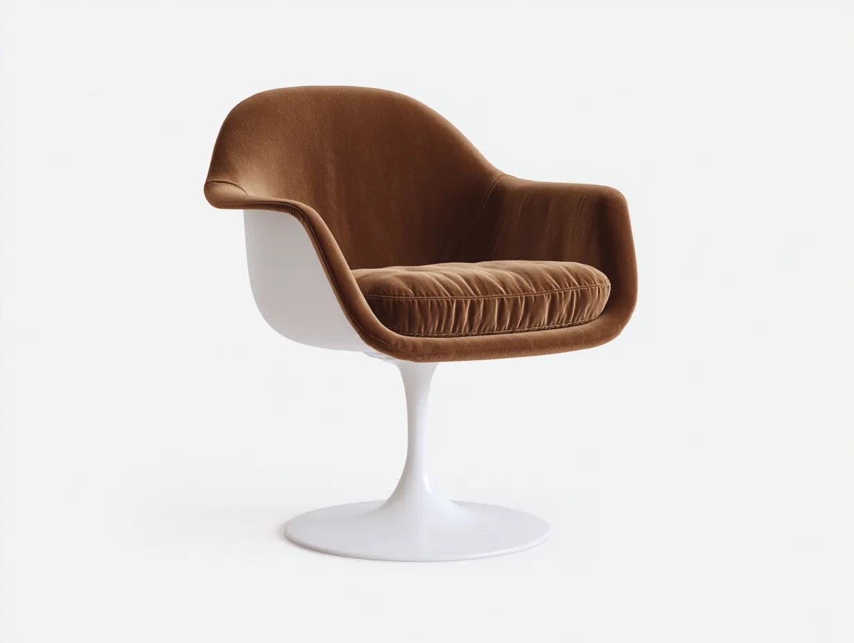 Silla de terciopelo 79x77x81 cm - marrón y blanco - carcasa orgánica giratoria para salón-Lorironest