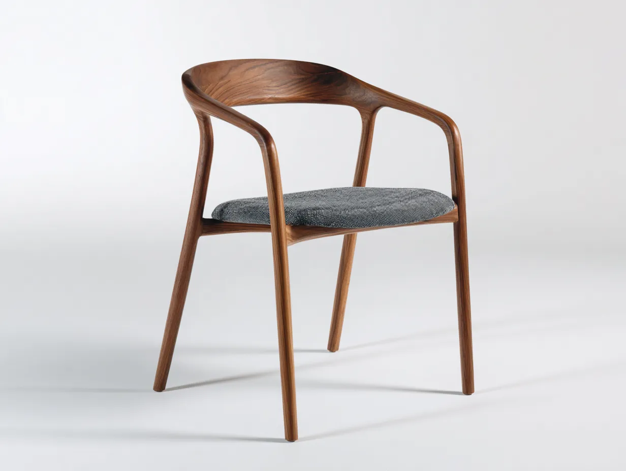 Silla de Comedor madera nogal tapizada gris 56x55x80 cm - nogal y gris oscuro - terraza exterior estilo natural moderno-Lorironest
