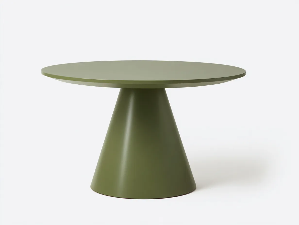 Mesa de Comedor redonda verde exterior 110x110x75 cm - base cónica metálica - estilo jardín contemporáneo-Lorironest