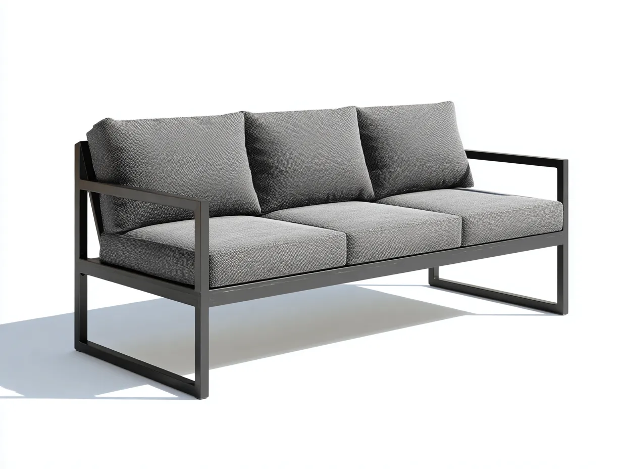 Sofá de Tres Plazas metal negro 220x90x78 cm - gris exterior estilo moderno-Lorironest