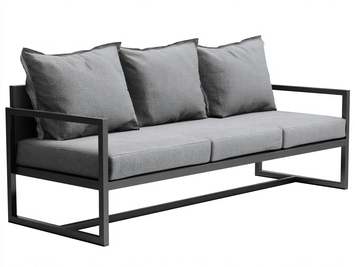 Sofá de Tres Plazas metal negro 218x88x79 cm - gris claro exterior minimalista-Lorironest