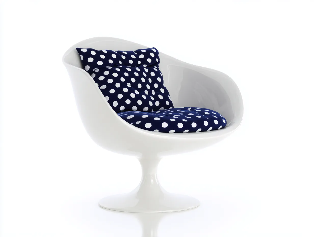 Silla giratoria estampada 79x77x84 cm - azul marino y blanco - lunares y pedestal para salón-Lorironest