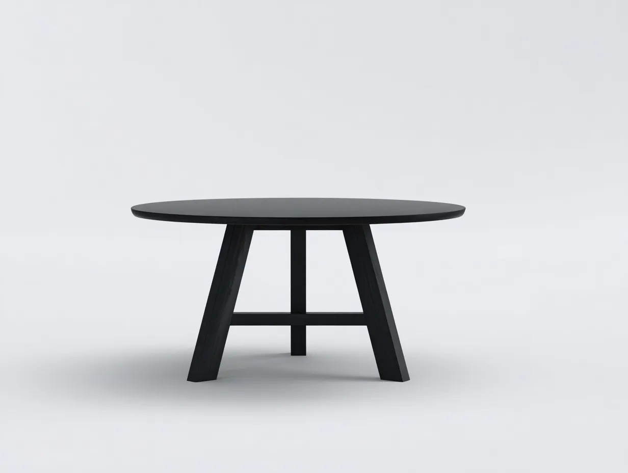 Mesa de Comedor redonda negro mate 120x120x75 cm - patas inclinadas madera negra - estilo contemporáneo minimalista-Lorironest