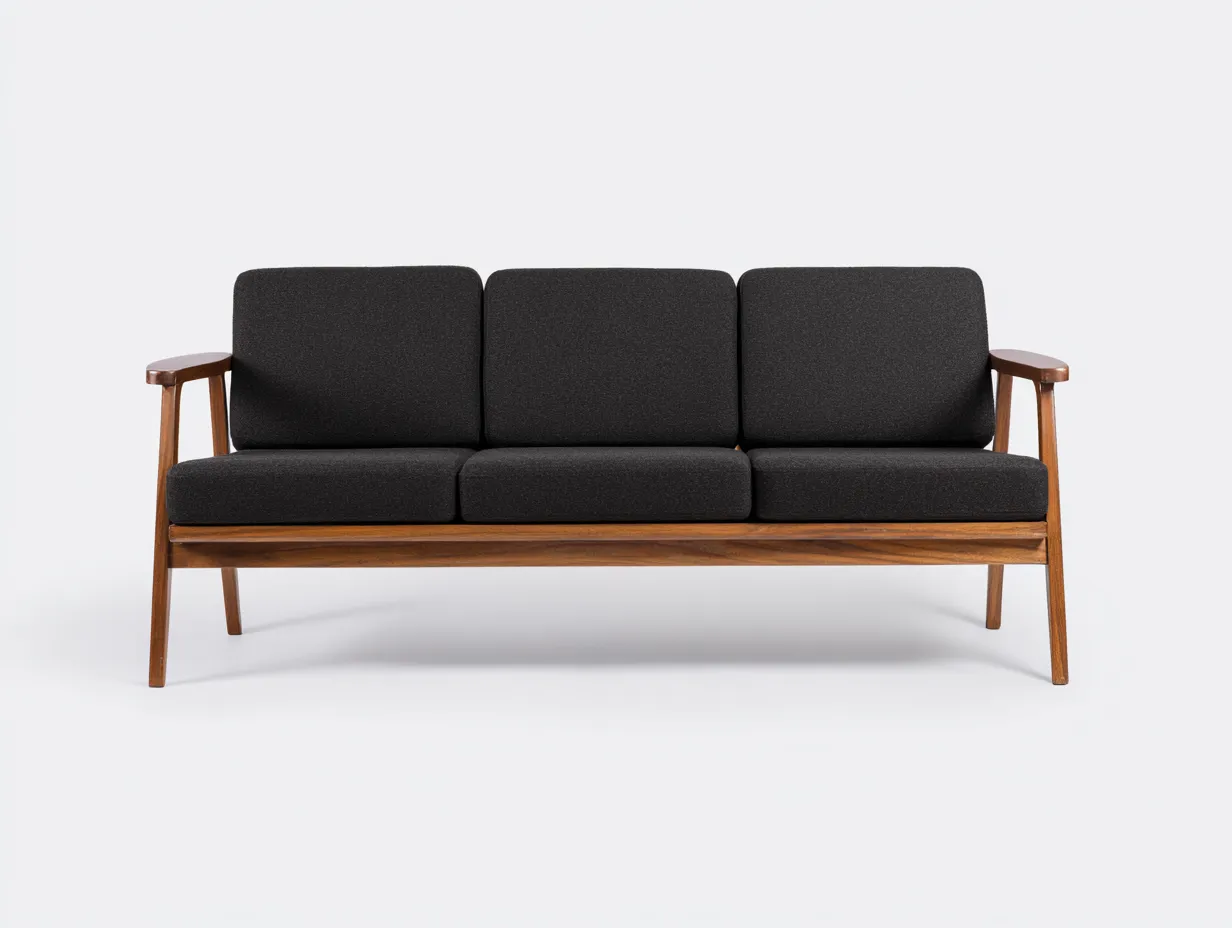 Sofá de Tres Plazas madera natural 212x86x77 cm - negro exterior con diseño lineal-Lorironest