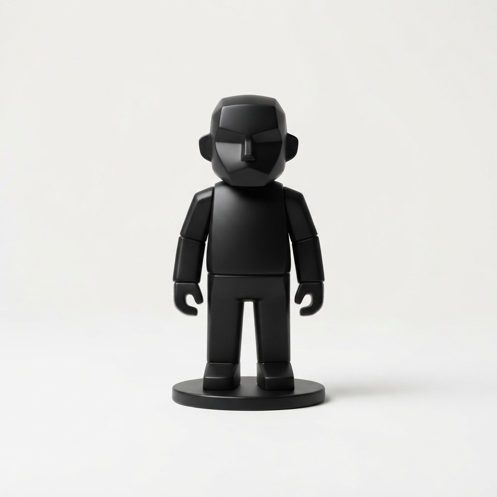 Black urban street style blind box figure on neutral studio background