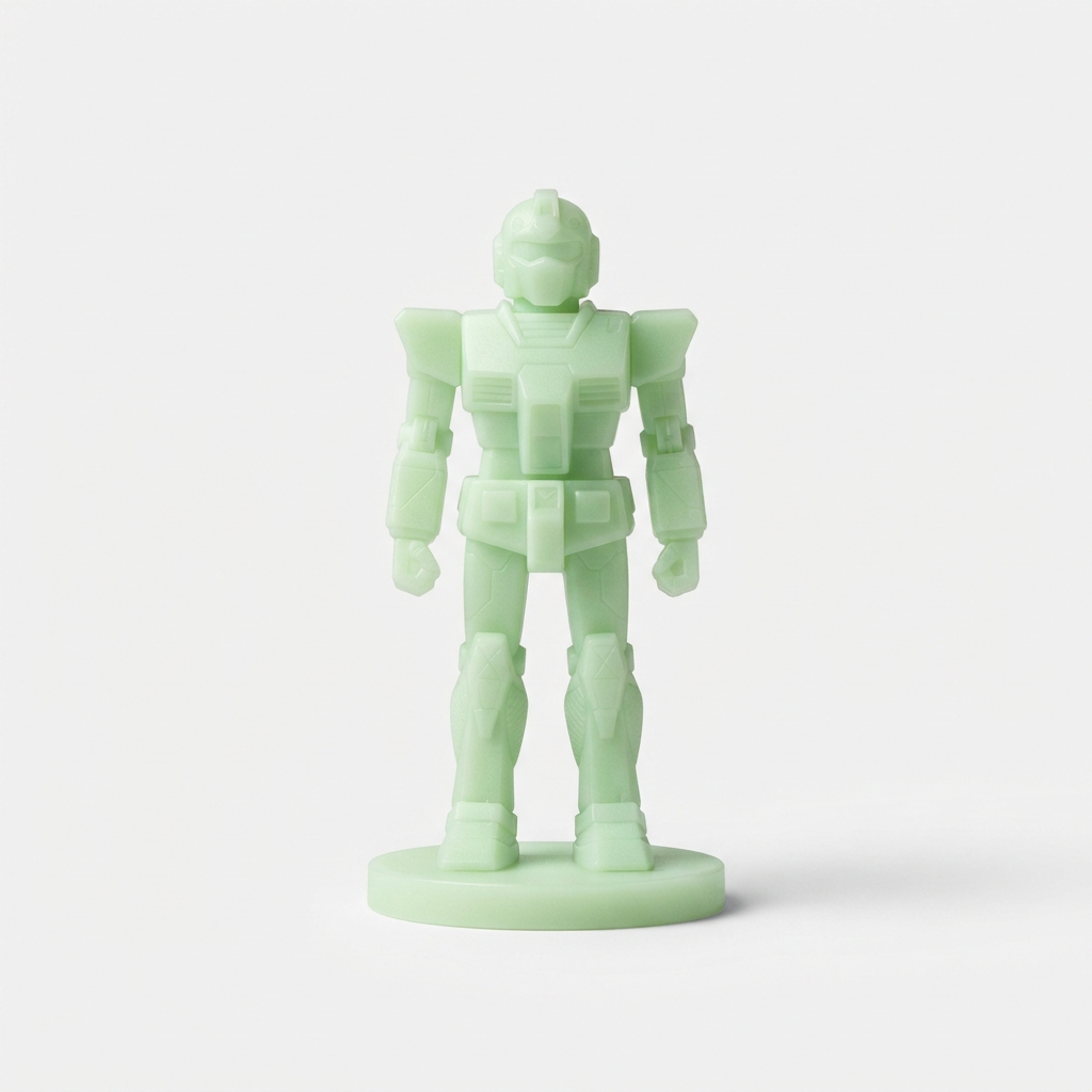 Lightgreen glow vinyl art toy figure on neutral background