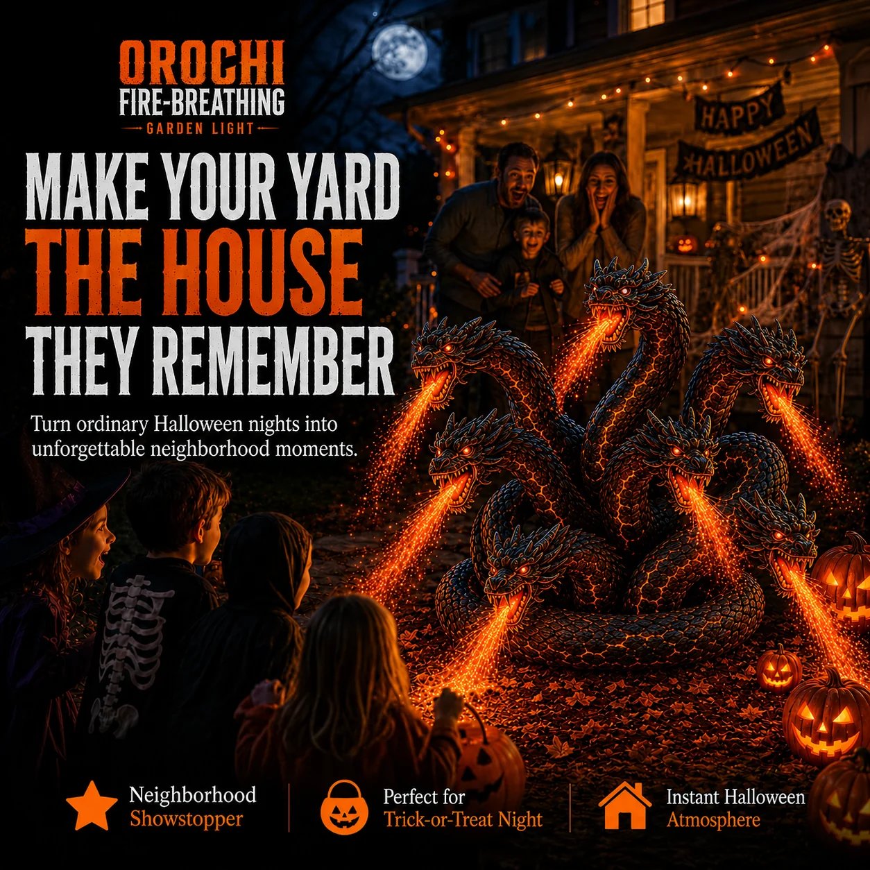 🔥🎃 Fire-Breathing Orochi Solar Garden Light – Epic Multi-Headed Dragon Halloween Decor