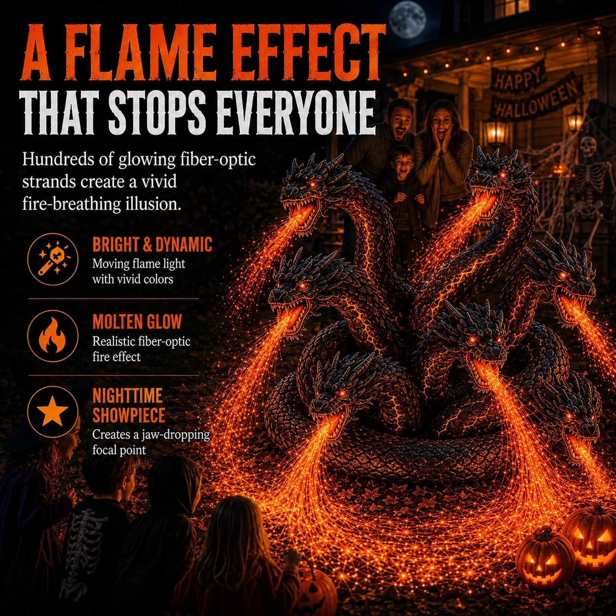🔥🎃 Fire-Breathing Orochi Solar Garden Light – Epic Multi-Headed Dragon Halloween Decor