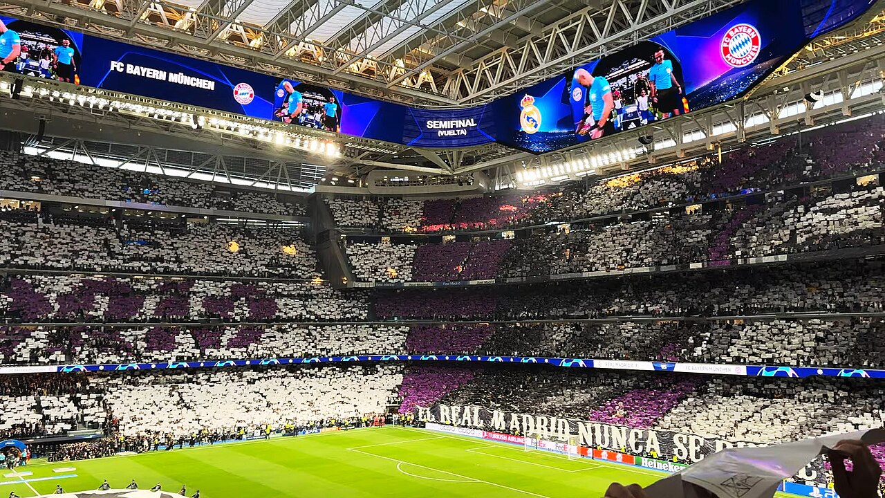Santiago Bernabeu stadium in Madrid, home of Real Madrid, host of a 2026/27 Champions League league phase match against Arsenal