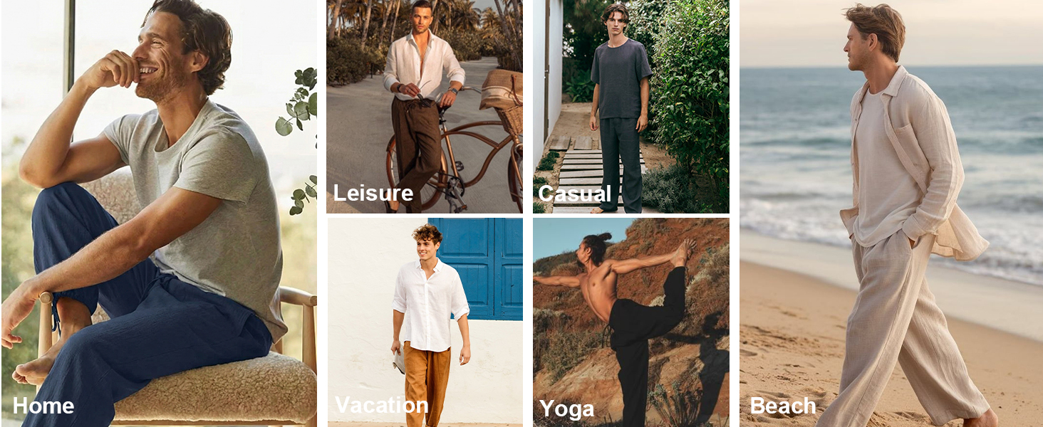 mens linen cotton pants summer beach