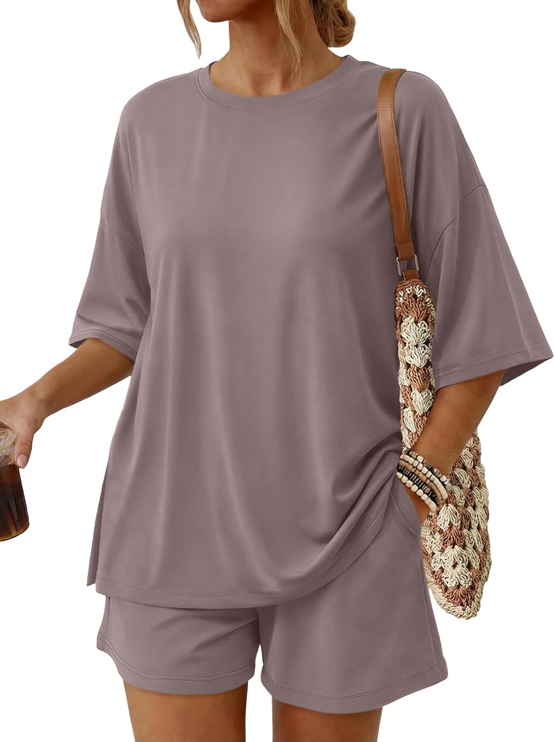 2 Piece Summer Set Oversized Top & Loose Fit Shorts with Pockets
