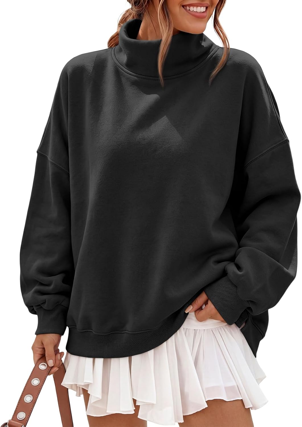 Women’s Fleece Oversized Mock Neck Sweatshirts with Pockets | Fall Winter Soft Cozy Fleece Lined Side Split Pullover, Maternity Basic Lounge Wear, Casual Work Cute Long Sleeve Tops