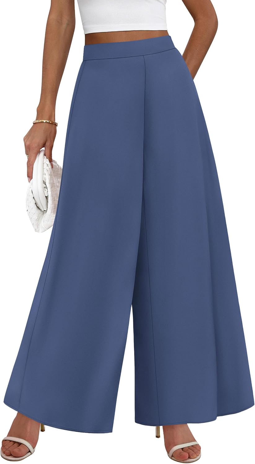 Pants for Women 2026 Elastic High Waisted Wide Leg Trousers | Soft Drape Dress Pant Business Casual Office Work, Loose Flowy Slacks With Pockets, Lightweight Summer Fall Vacation Outfits