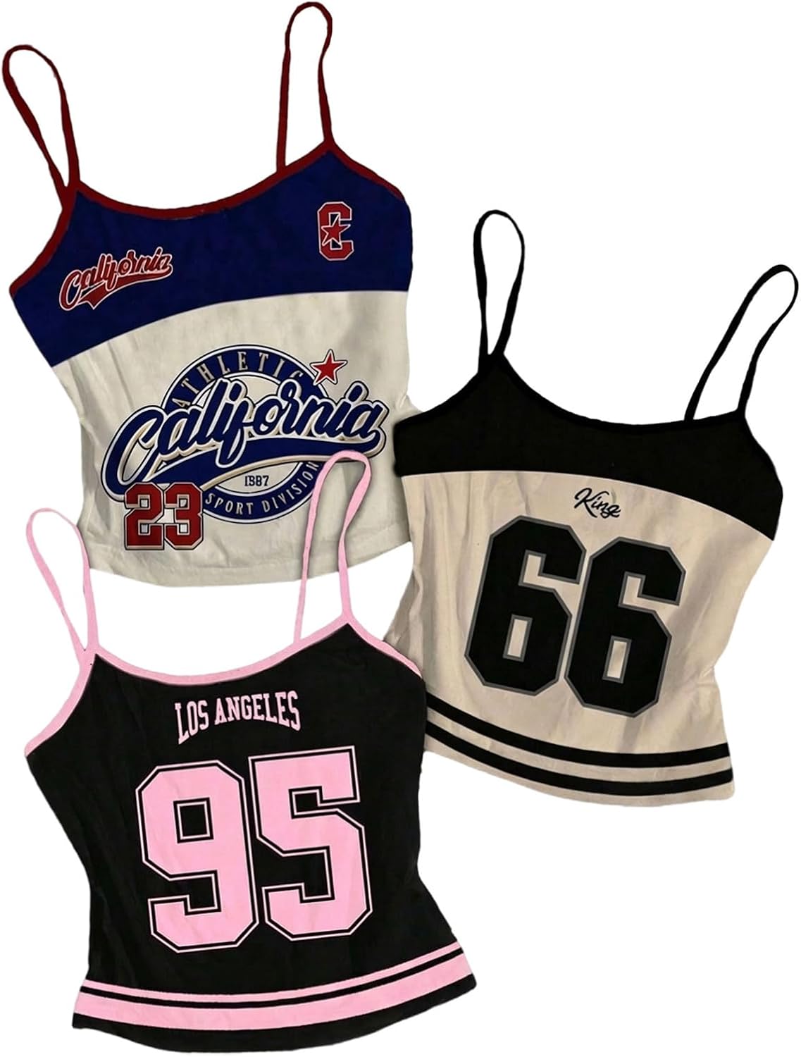 Women's Goth Top 3 Packs Crop Camisole Y2k Graphic Fitted Spaghetti Strap Tank Shirts