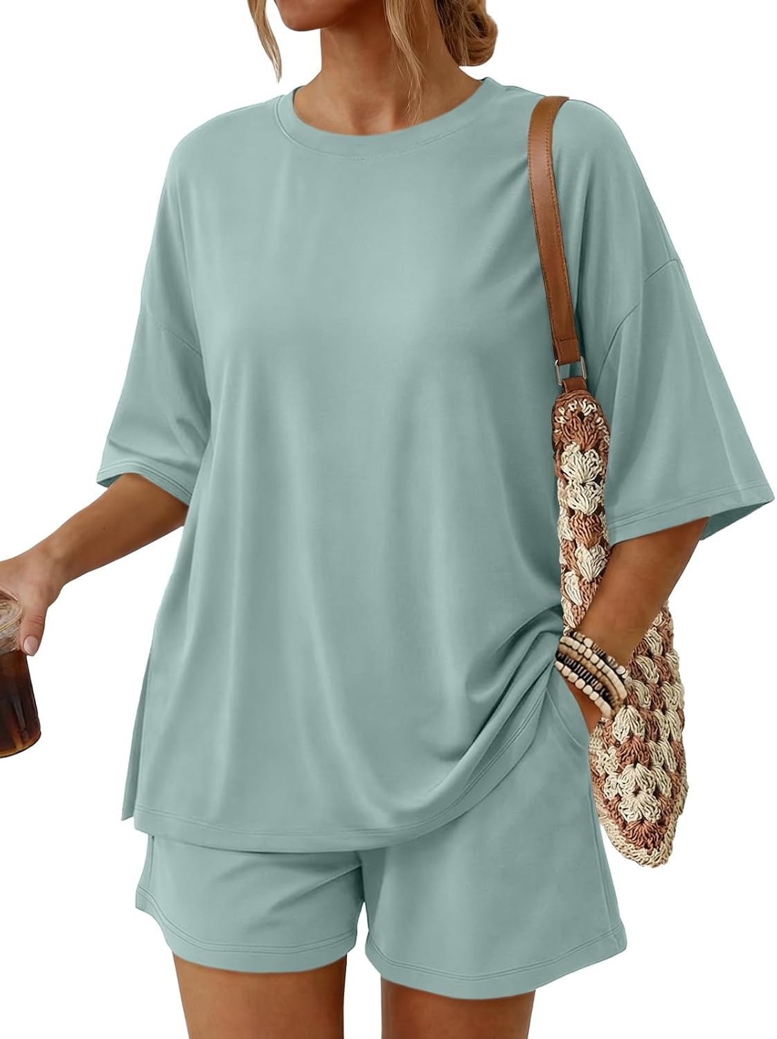 2 Piece Summer Set Oversized Top & Loose Fit Shorts with Pockets