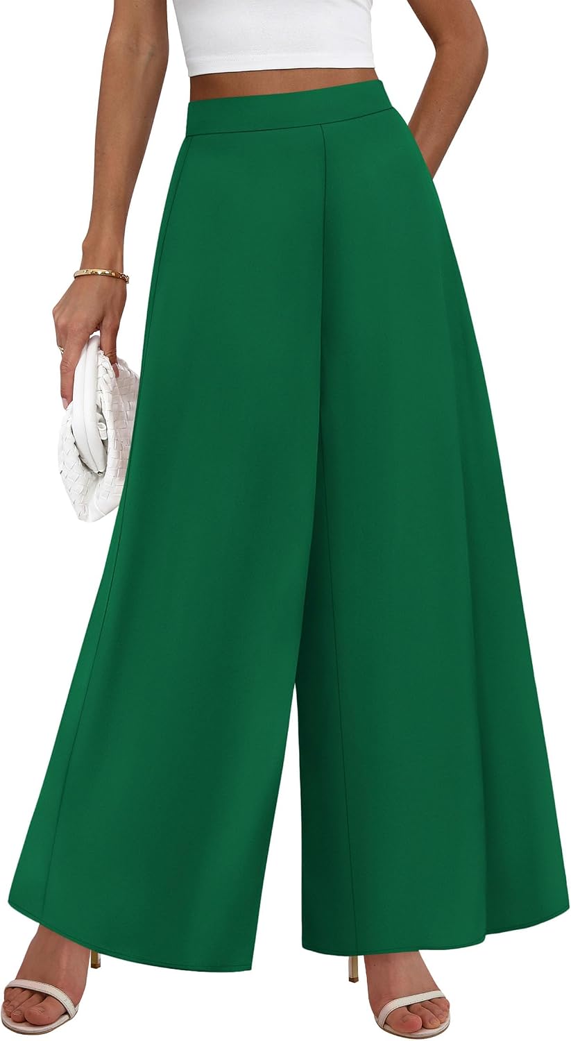 Pants for Women 2026 Elastic High Waisted Wide Leg Trousers | Soft Drape Dress Pant Business Casual Office Work, Loose Flowy Slacks With Pockets, Lightweight Summer Fall Vacation Outfits