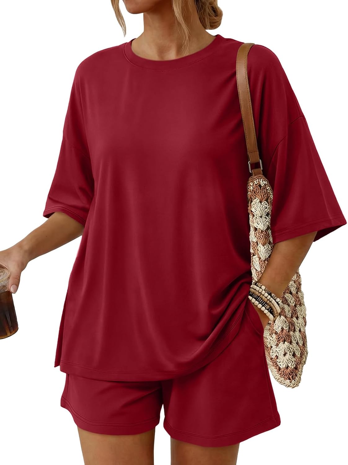 2 Piece Summer Set Oversized Top & Loose Fit Shorts with Pockets