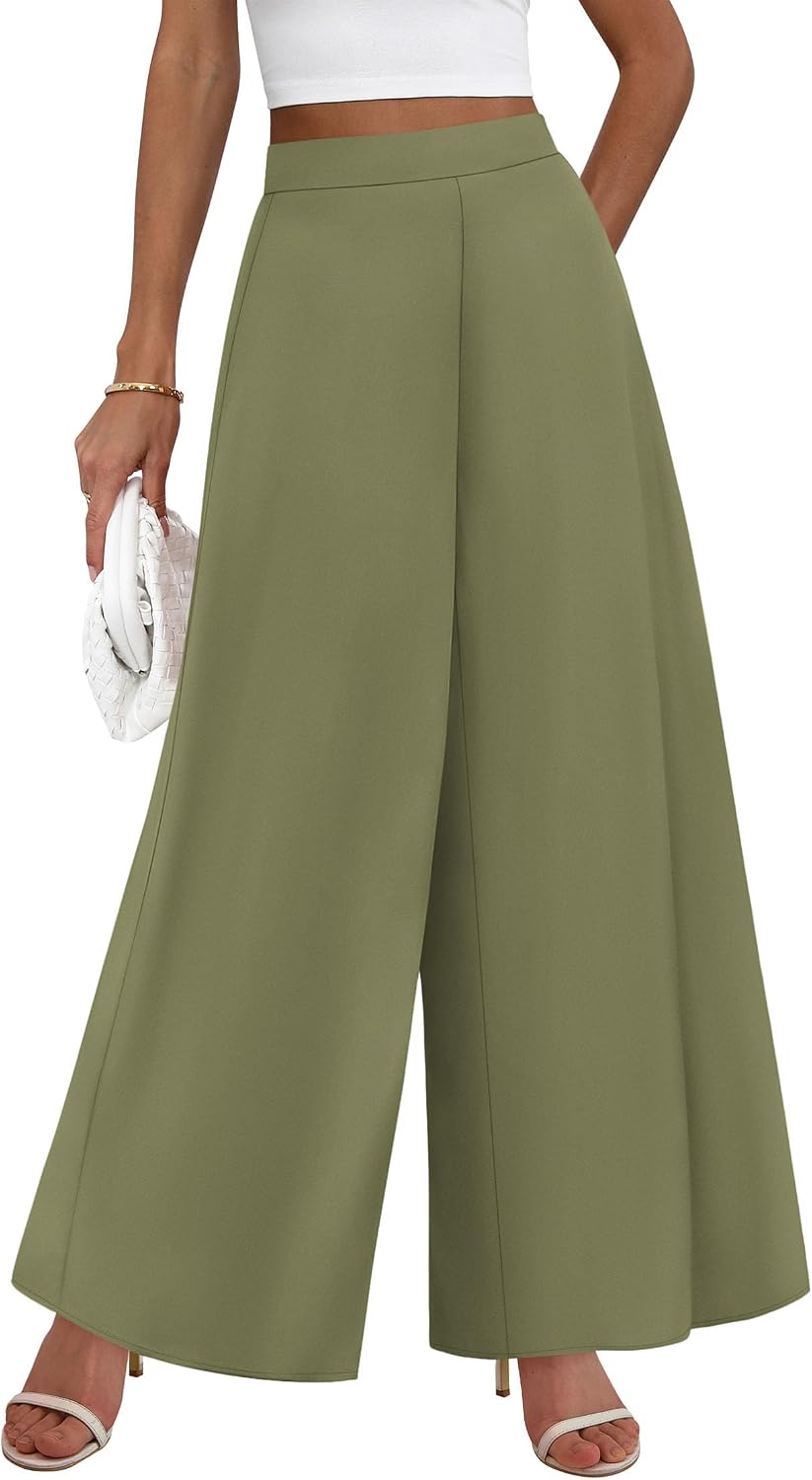 Pants for Women 2026 Elastic High Waisted Wide Leg Trousers | Soft Drape Dress Pant Business Casual Office Work, Loose Flowy Slacks With Pockets, Lightweight Summer Fall Vacation Outfits