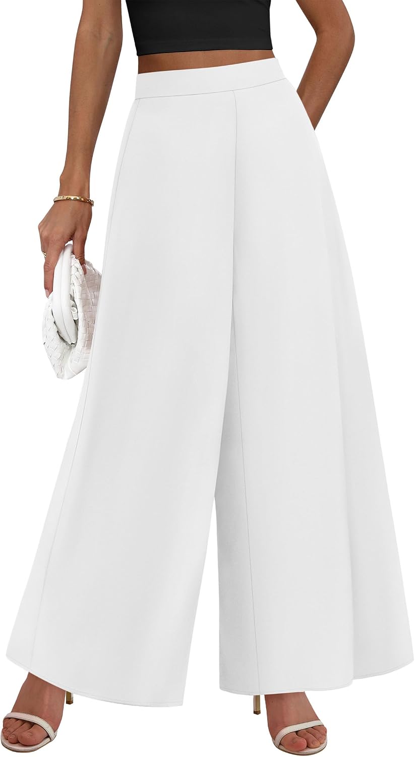 Pants for Women 2026 Elastic High Waisted Wide Leg Trousers | Soft Drape Dress Pant Business Casual Office Work, Loose Flowy Slacks With Pockets, Lightweight Summer Fall Vacation Outfits