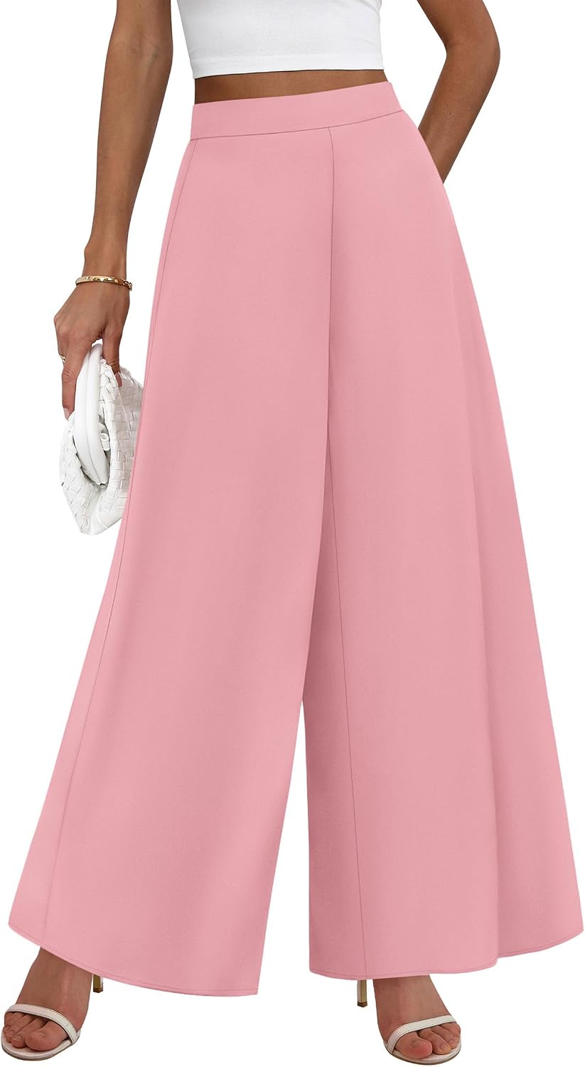 Pants for Women 2026 Elastic High Waisted Wide Leg Trousers | Soft Drape Dress Pant Business Casual Office Work, Loose Flowy Slacks With Pockets, Lightweight Summer Fall Vacation Outfits