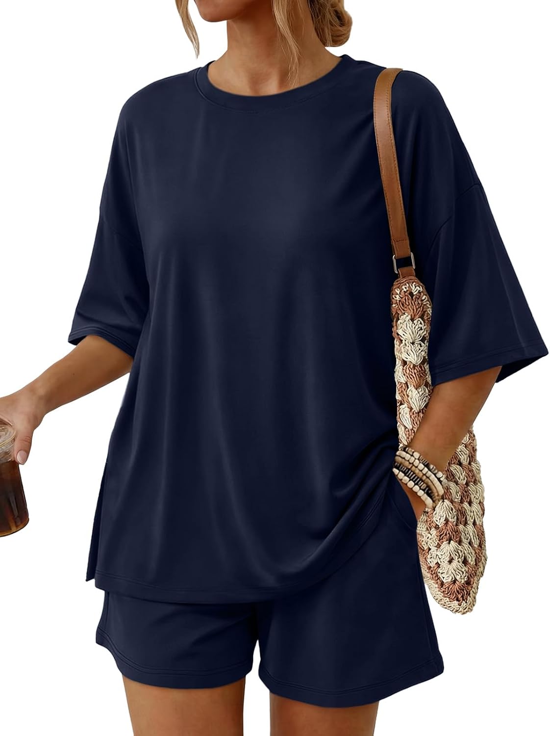 2 Piece Summer Set Oversized Top & Loose Fit Shorts with Pockets