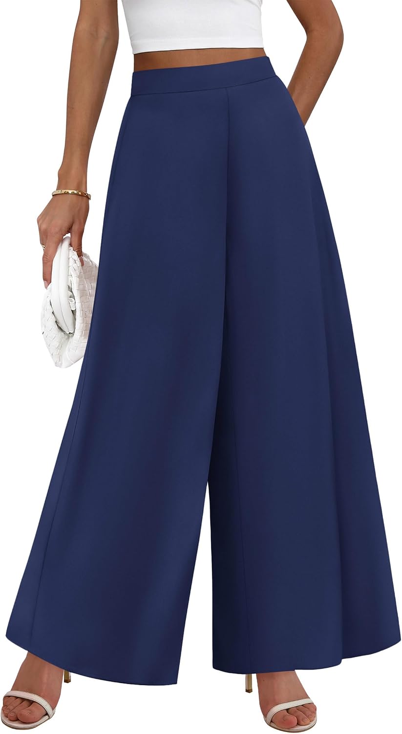 Pants for Women 2026 Elastic High Waisted Wide Leg Trousers | Soft Drape Dress Pant Business Casual Office Work, Loose Flowy Slacks With Pockets, Lightweight Summer Fall Vacation Outfits