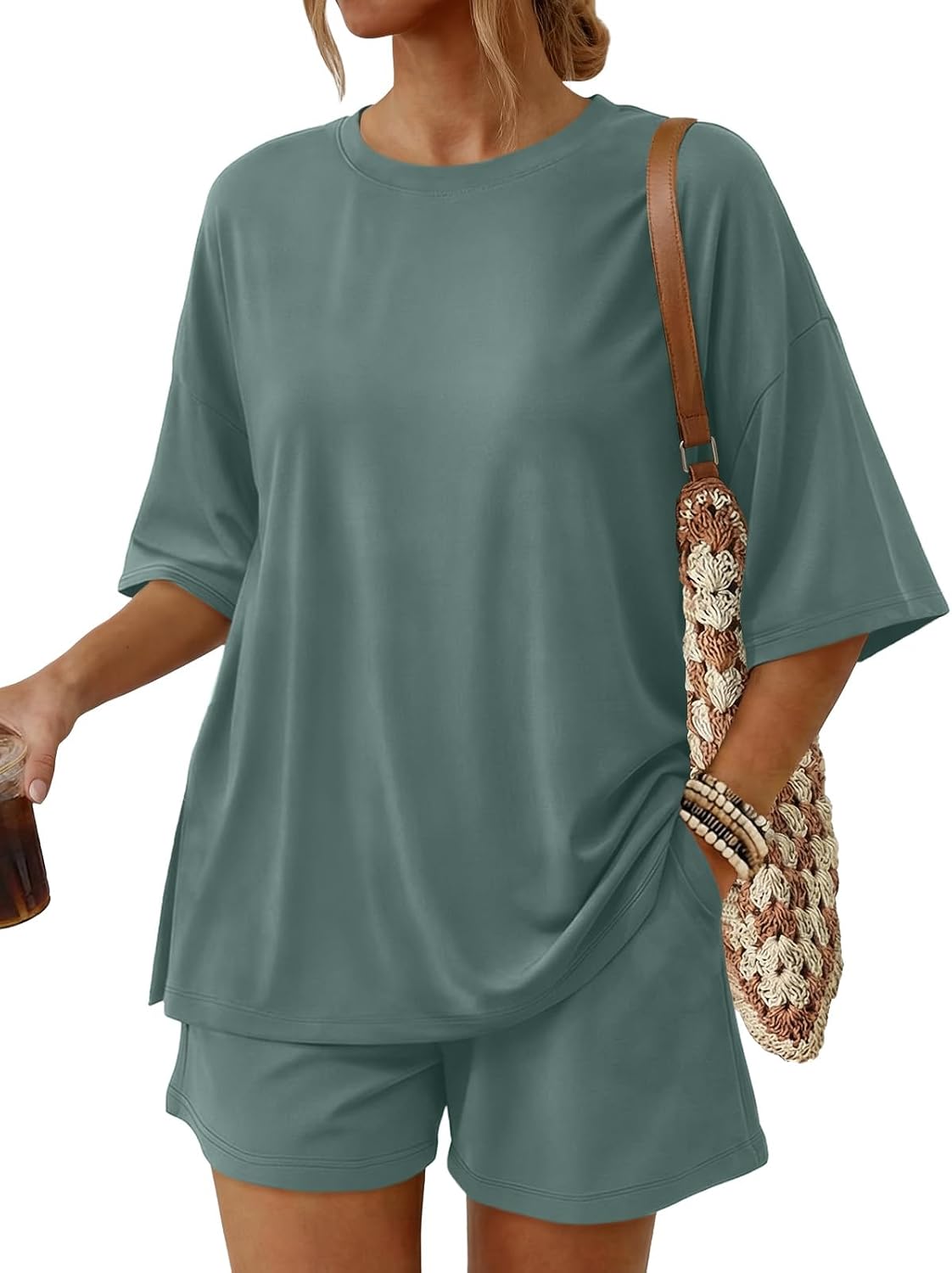2 Piece Summer Set Oversized Top & Loose Fit Shorts with Pockets