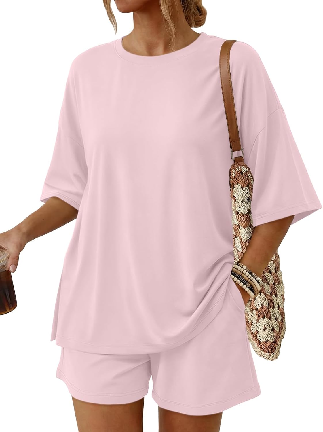 2 Piece Summer Set Oversized Top & Loose Fit Shorts with Pockets